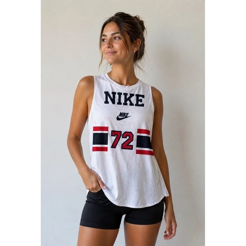 Vintage Red Tag Nike 72 Women's Tank Top Cotton White Blue Red Size Size Small